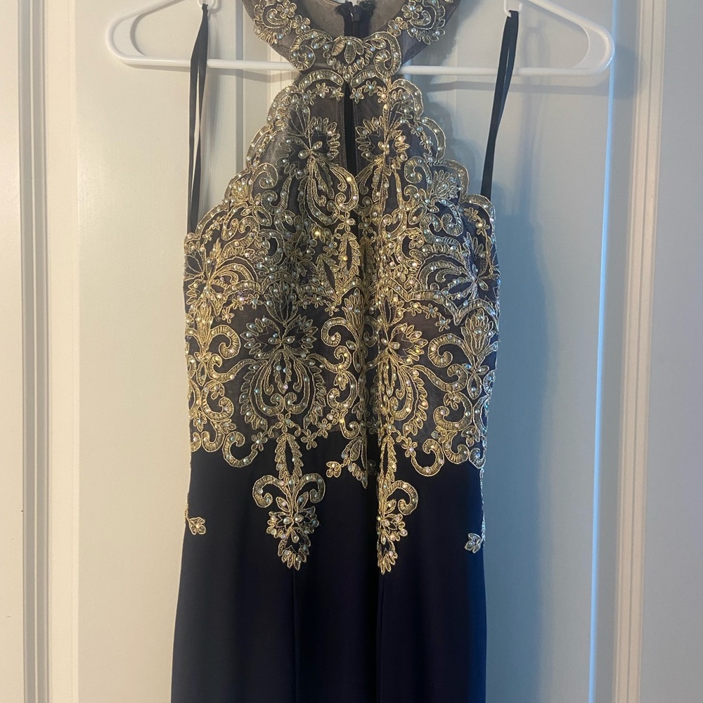 NAVY AND GOLD FORMAL GOWN